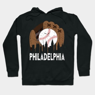 Vintage Philadelphia Baseball Glove Retro Philly Cityscap Hoodie